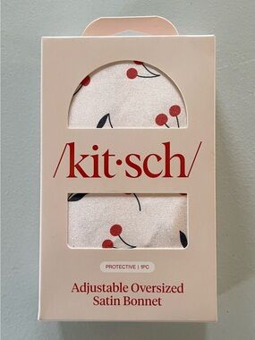 Kitsch Oversized Cherry Print Satin Bonnet